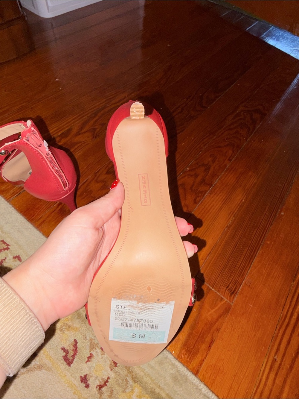 Steven by Steve Madden Red Studded Ankle Strap Heels Size 8 - Picture 5 of 6